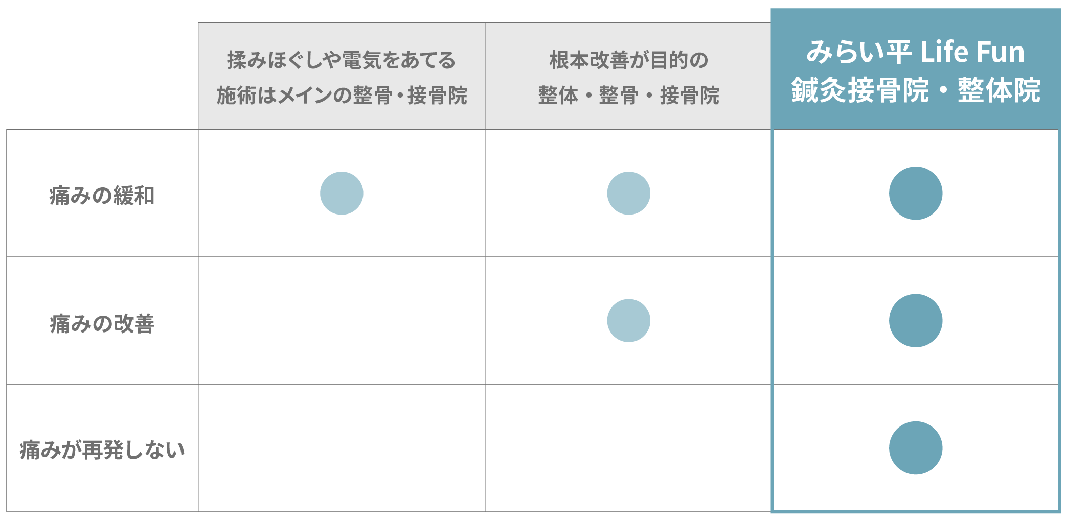 他の整体、整骨院、接骨院との比較